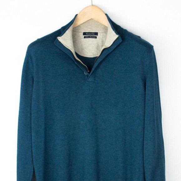 MASSIMO DUTTI Men Cotton Cashmere Zip Neck Knit Sweater Jumper Size L (40) US - Picture 2 of 8